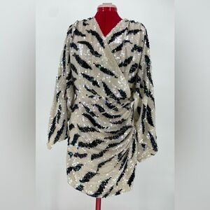 ASOS Fully Sequined Zebra Print Iridescent Dramatic Batwing Mini Disco Dress